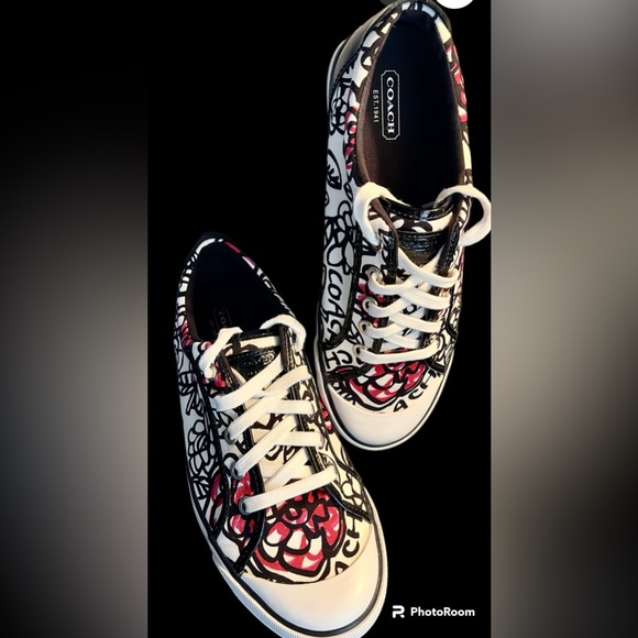 NIB Coach Poppy Sneakers Leather Trim Sz 9.5 - Picture 12 of 13